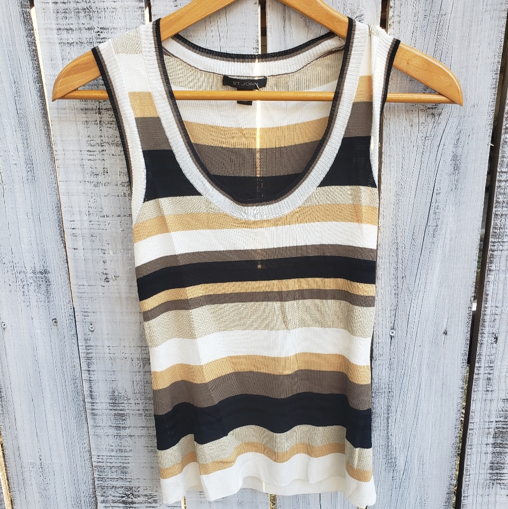 St John Knit M Gold Black Sparkly Tank